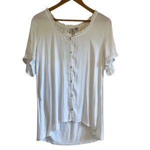 Anthropologie Dolan ruffled short sleeve button down top XL excellent condition